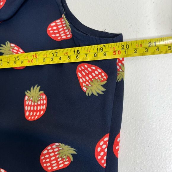 Loft Strawberry Sleeveless Navy Red Green Button Placket Popover Top Women Small - Picture 10 of 13